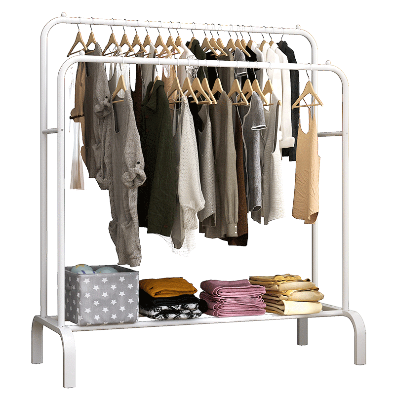 米昊 衣帽架落地挂衣服架子卧室晾晒衣杆多功能置物架 【弯腿双杆款】黑色118*49*152cm