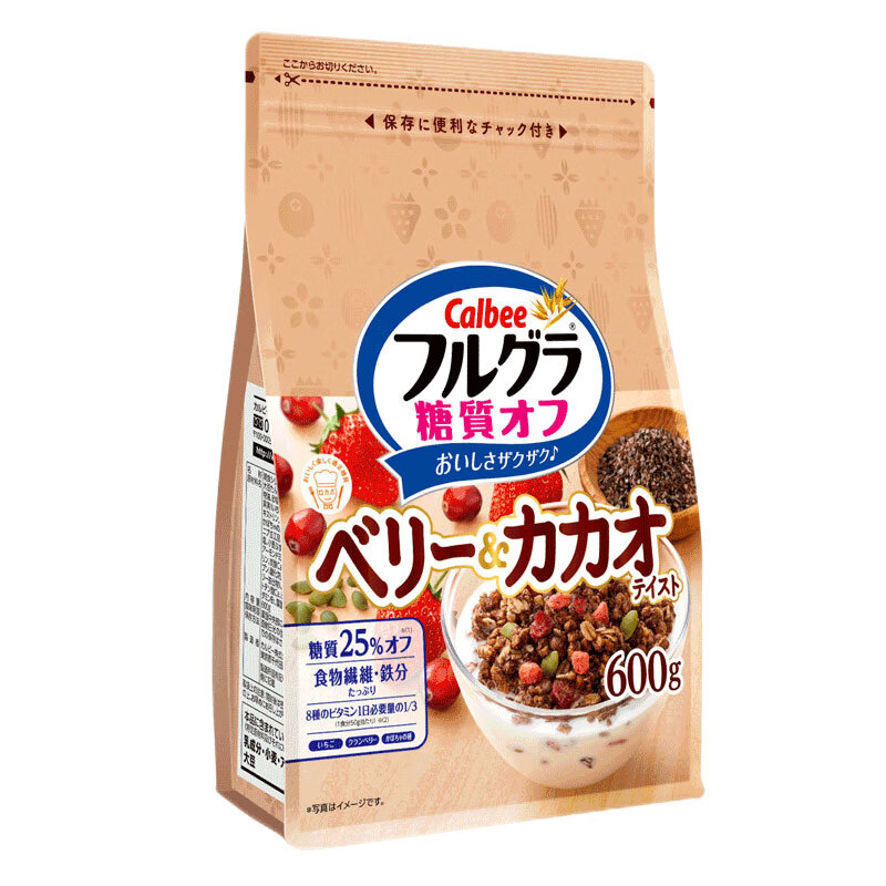 卡乐比可可莓味水果燕麦片600g 日本原装进口食品 营养早餐 即食零食 方便代餐饱腹