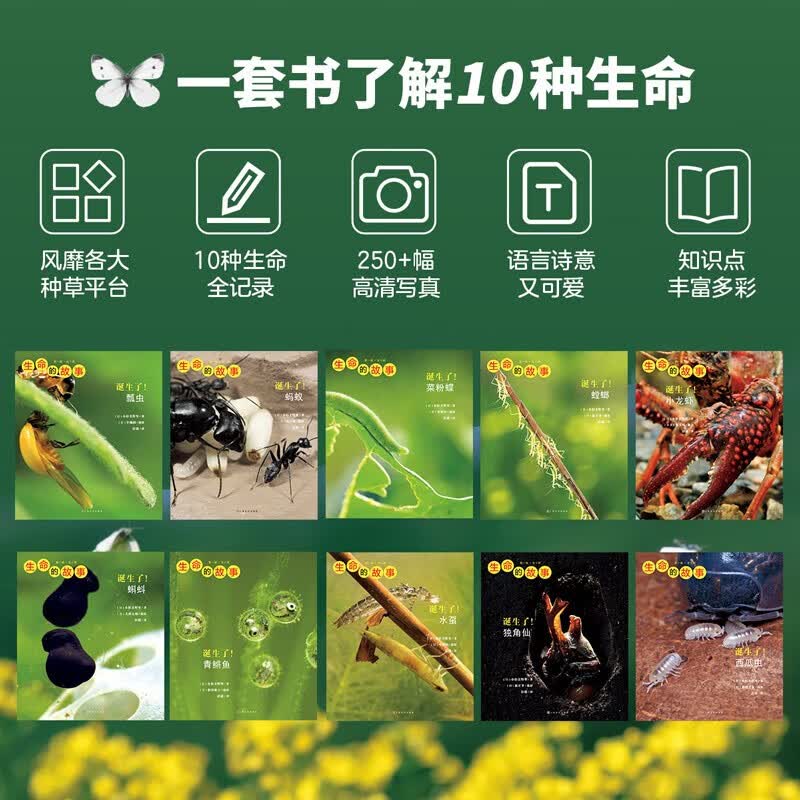 生命的故事 第1辑 高清实拍小自然昆虫动物科普 儿童绘本3-6岁幼儿园科学百科知识图书课外阅读 《人民日报》推荐 生命的故事 第1辑10册