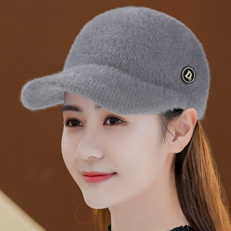 抖芊 帽子女秋冬新款鸭舌帽子女士洋气显瘦棒球帽子冬天保暖百搭 灰色