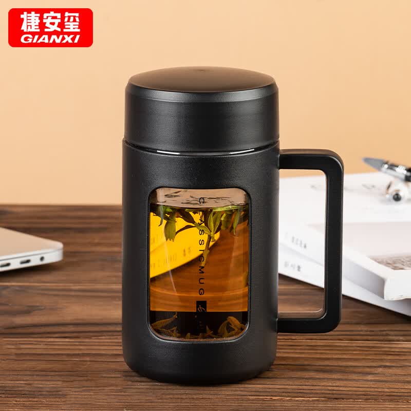 GIANXI 塑玻泡茶杯玻璃商务办公杯双层茶水分离大容量水杯带茶隔 430ml怎么样,好用不?