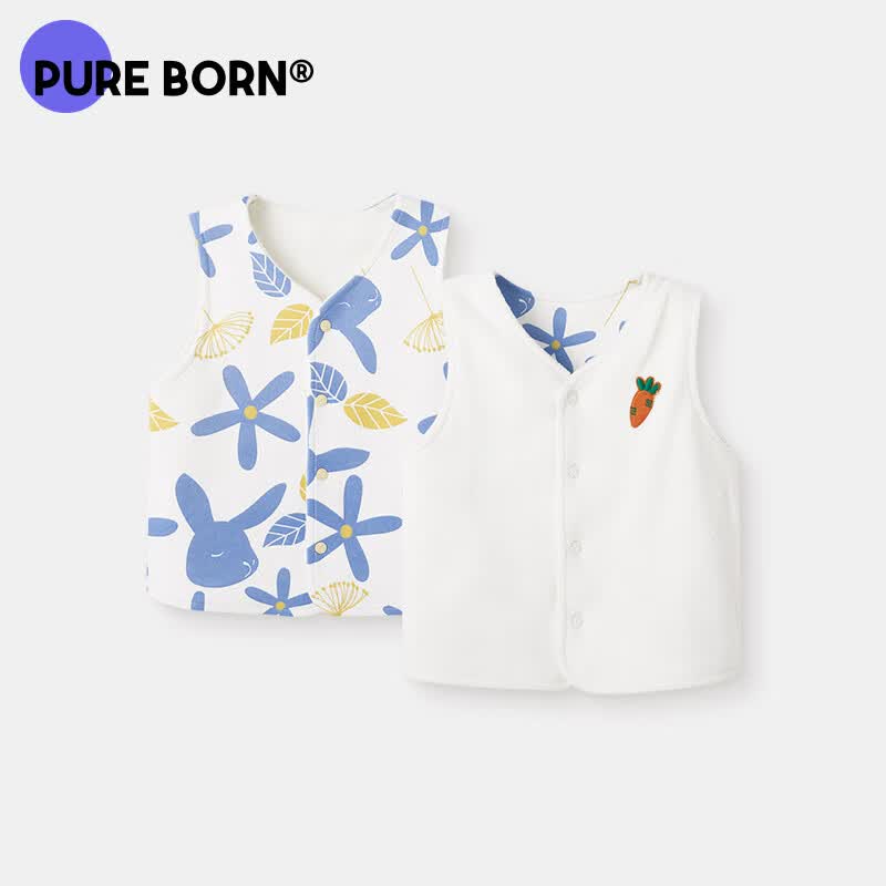 博睿恩（Pureborn）【双面穿】男女宝宝马甲春季新品婴幼儿童可爱百搭抓绒背心 兔子花草-蓝 90cm 1-2岁怎么看?