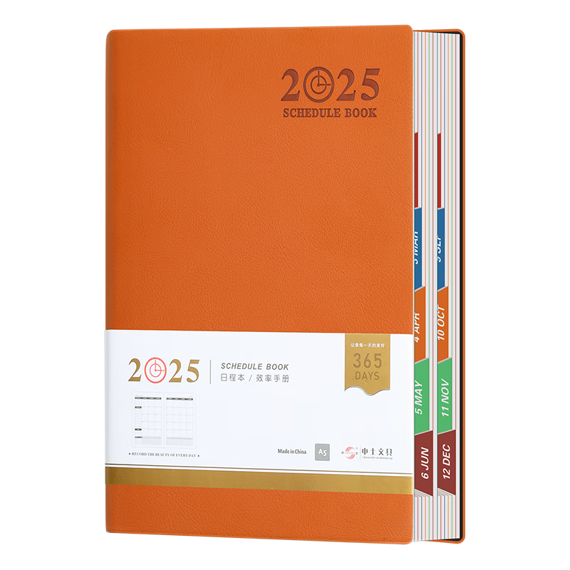 申士（SHEN SHI）2025年日程本A5笔记本子计划本分类工作效率手册记事本记录本日记本可定制408页M25棕色1本