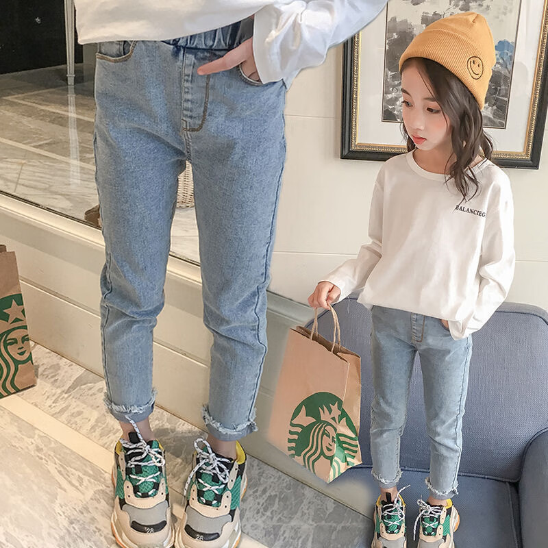 阙珞磐女童紧身牛仔裤2022秋季新款洋气时髦中小童儿童9分小脚铅笔