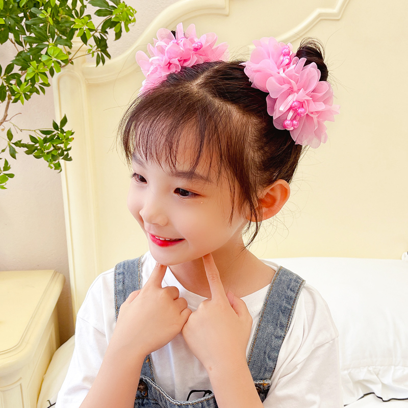 花朵发圈儿童发饰公主小女孩扎丸子头女童红色新年女皮筋头饰头花 1