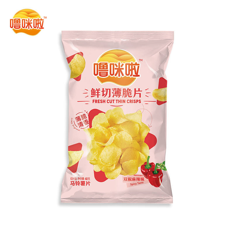 噜咪啦土豆片全新上市薯片40克鲜切薄脆薯片休闲零食(6袋装) 双椒麻辣