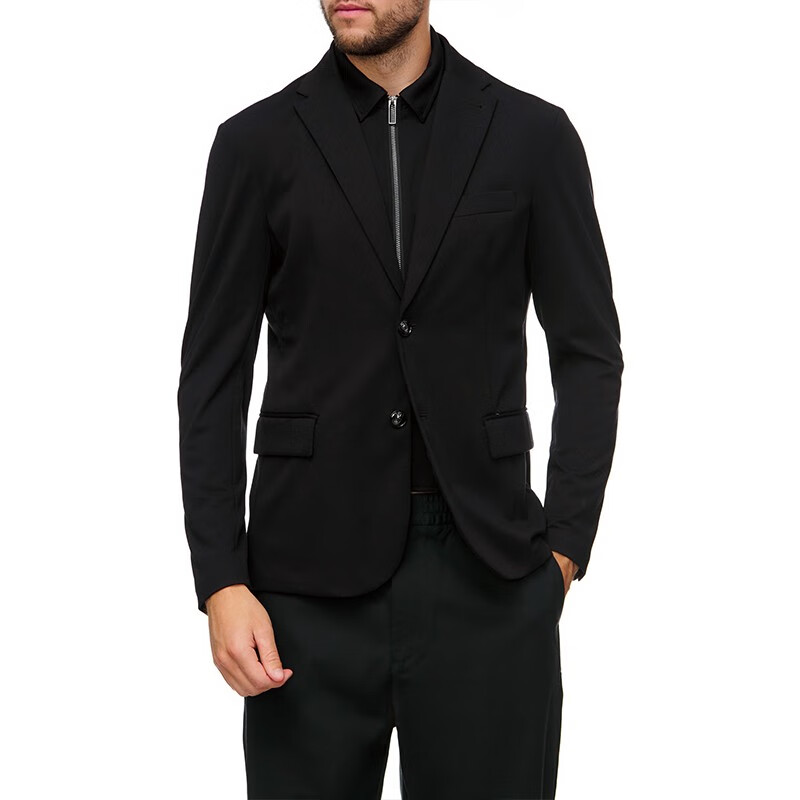 阿玛尼(armani)男装 男士混纺假两件西装外套 6l1gl0 1jgxz 0999 黑色