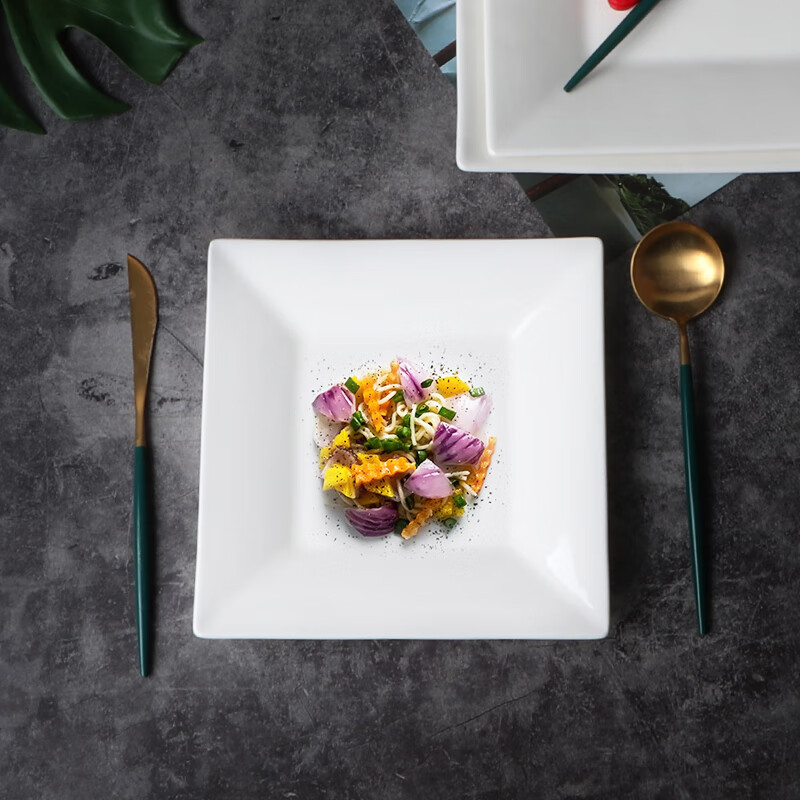 陶瓷纯白创意酒店商用盘家用盘子西式拼盘早餐碟 8寸 正方牛排盘