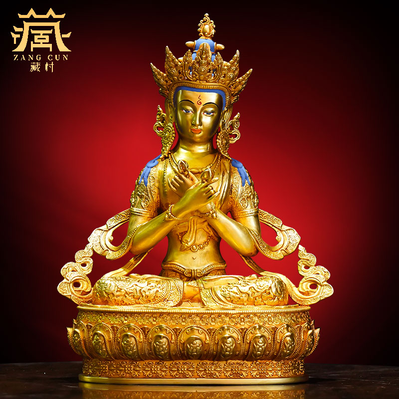 藏村全铜鎏金《金刚总持》铜像摆件居家玄关办公室桌面工艺品铜雕摆饰