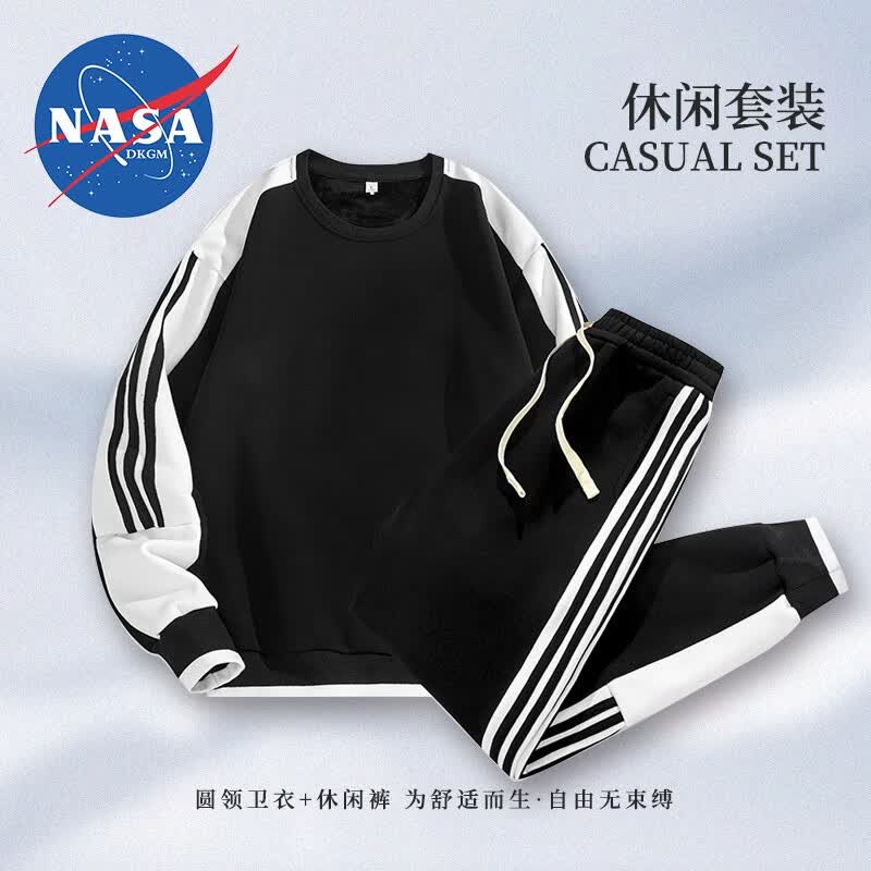 NASADKGM官方联名卫衣套装男秋冬款大码百搭圆领休闲简约运动时尚两件套 3002黑色 L怎么看?