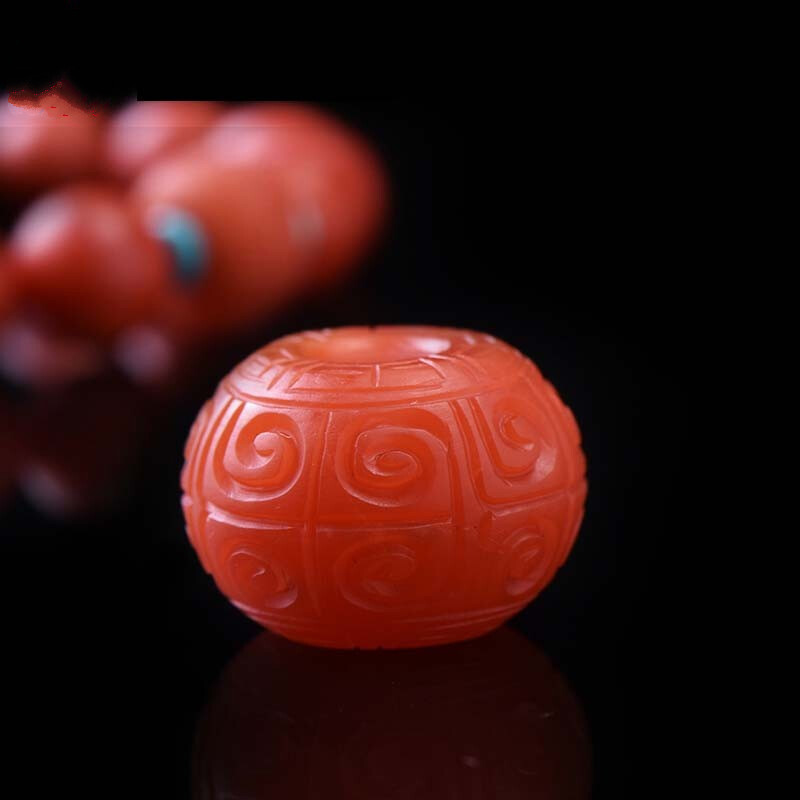 观玉天然保山南红回纹珠散珠鼓珠满色满肉柿子红算盘珠老型珠手串配