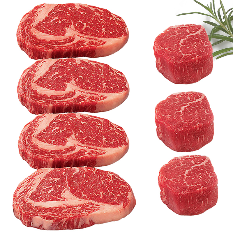 出晓 安格斯谷饲菲力牛眼肉原切牛排套餐 肉眼牛里脊肉牛扒8片共1280g