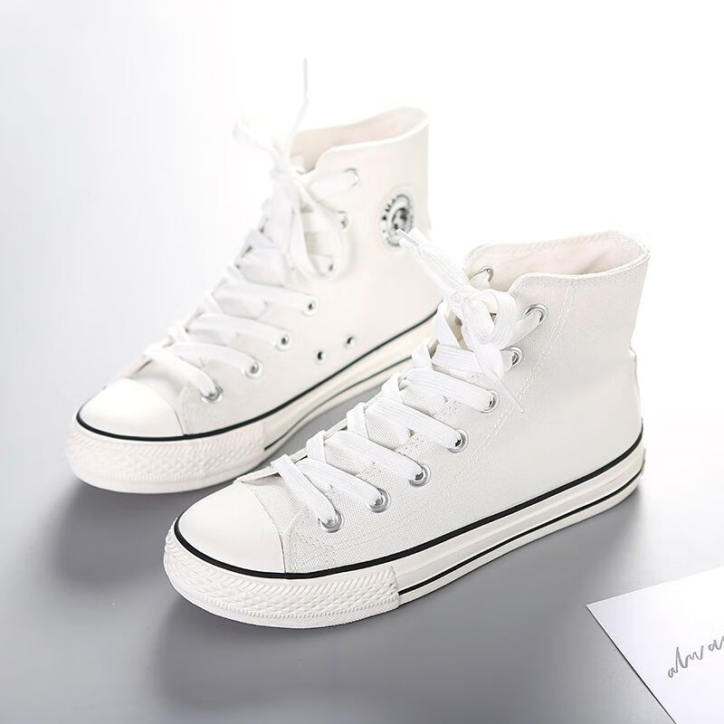 环球女鞋帆布鞋女鞋高帮2025新款夏季透气轻便学生小白鞋低帮黑色板鞋 经典黑色-高帮 38