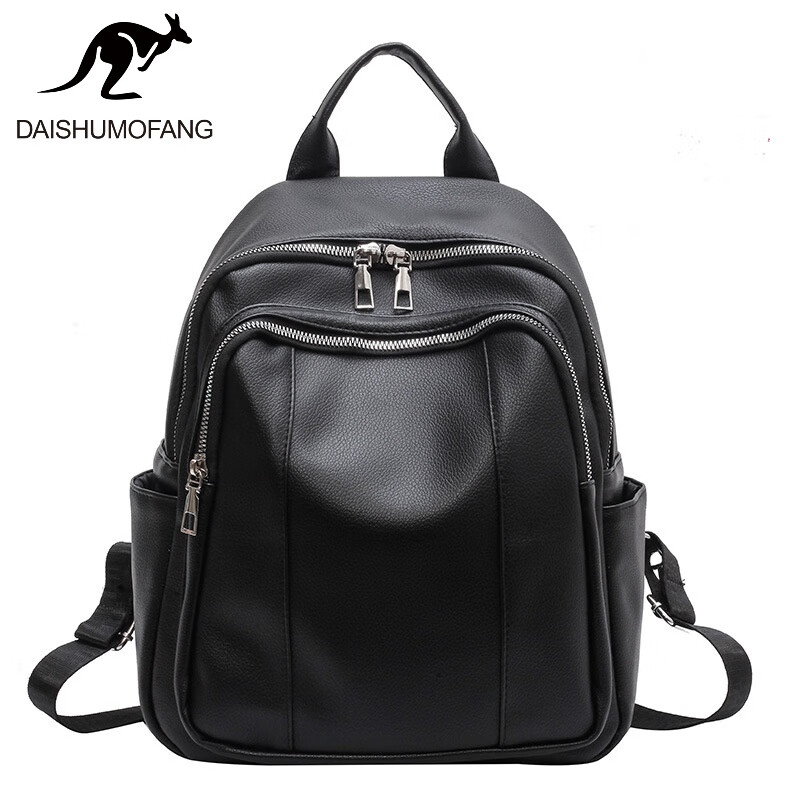 袋鼠魔方女士背包新款韩版时尚大容量户外pu背包简约休闲旅行双肩包女