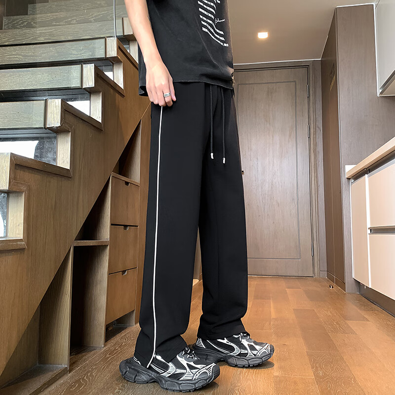 至唯冰丝休闲裤男冰爽滑侧边开口vibe港风潮流潮牌百搭青少年裤子