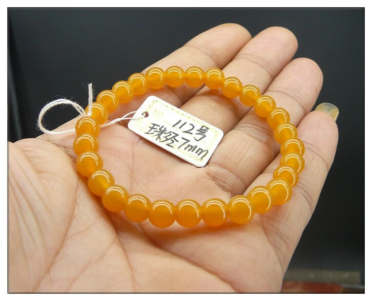 snqp缅料黄龙玉浅冰黄鸡油黄圆珠女款手链手串精品 112号鸡油黄珠径7