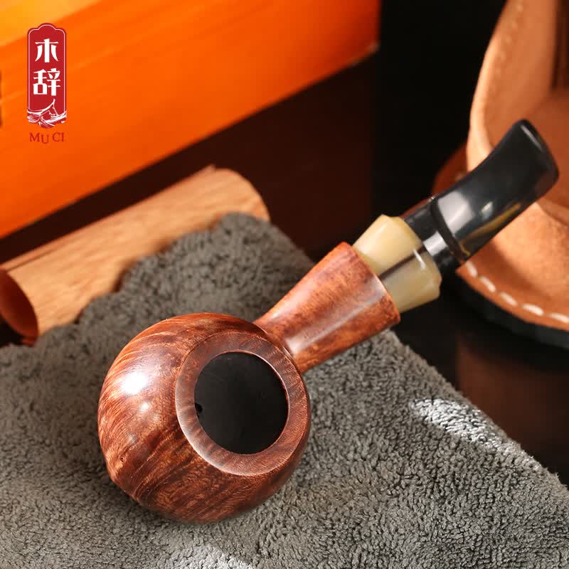 木辞 苹果石楠木烟斗9毫米烟道滤芯型弯式烟斗烟具含配件套装 深色光面烟斗使用感如何?