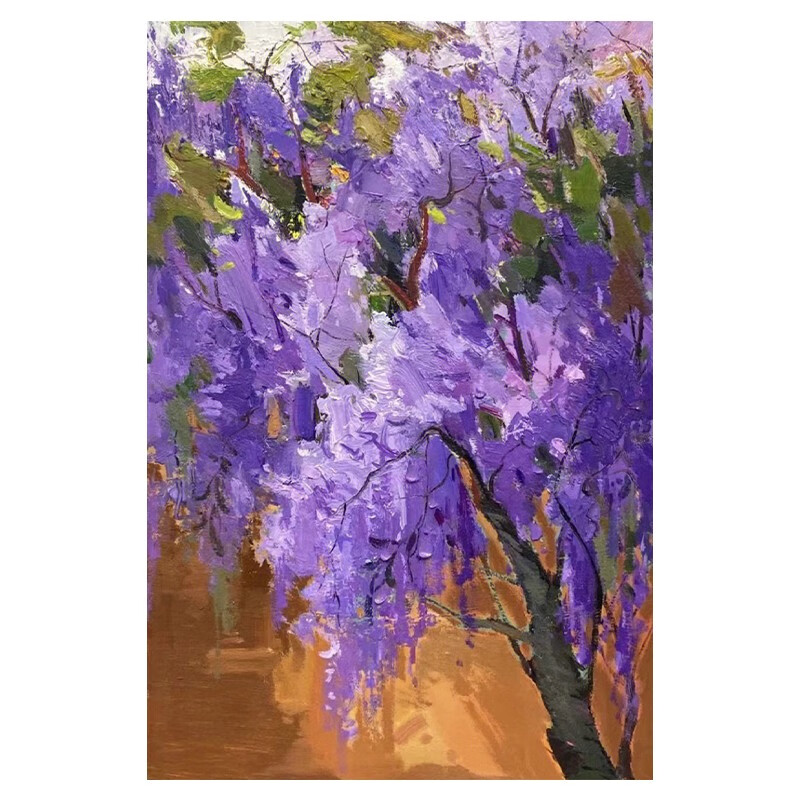 艺幻紫色大树手绘油画侘寂风抽象植物装饰画客厅玄关立体砂岩肌理挂画