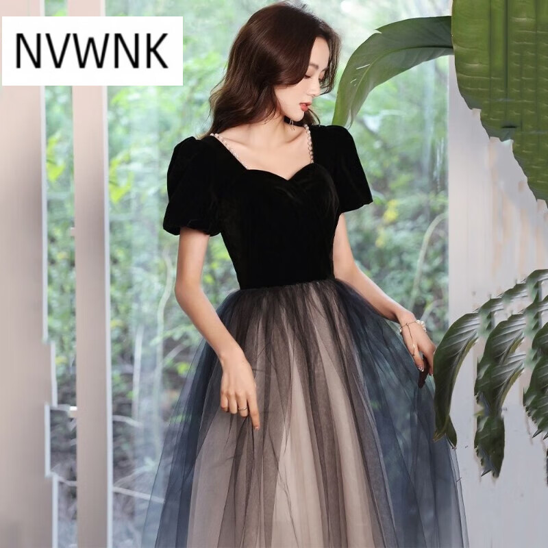 NVWNK晚礼服女2022新款高端气质显瘦小香风艺考设计感声乐演出仙 渐变黑色 M