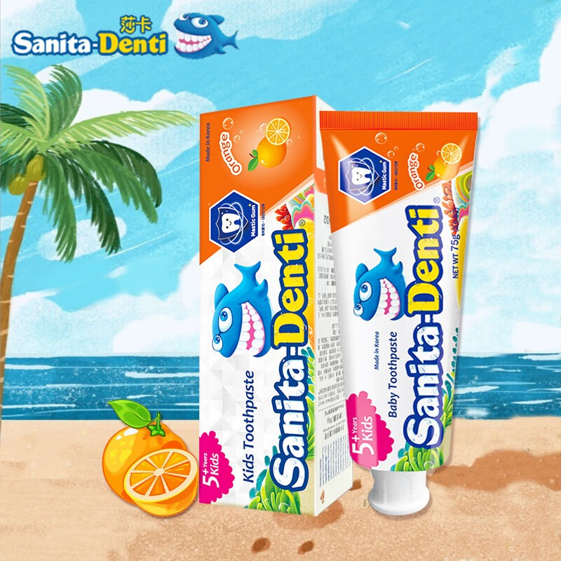 莎卡sanita-denti儿童牙膏牙刷含氟防蛀固齿5岁以上韩国进口 5岁以上橙子75g