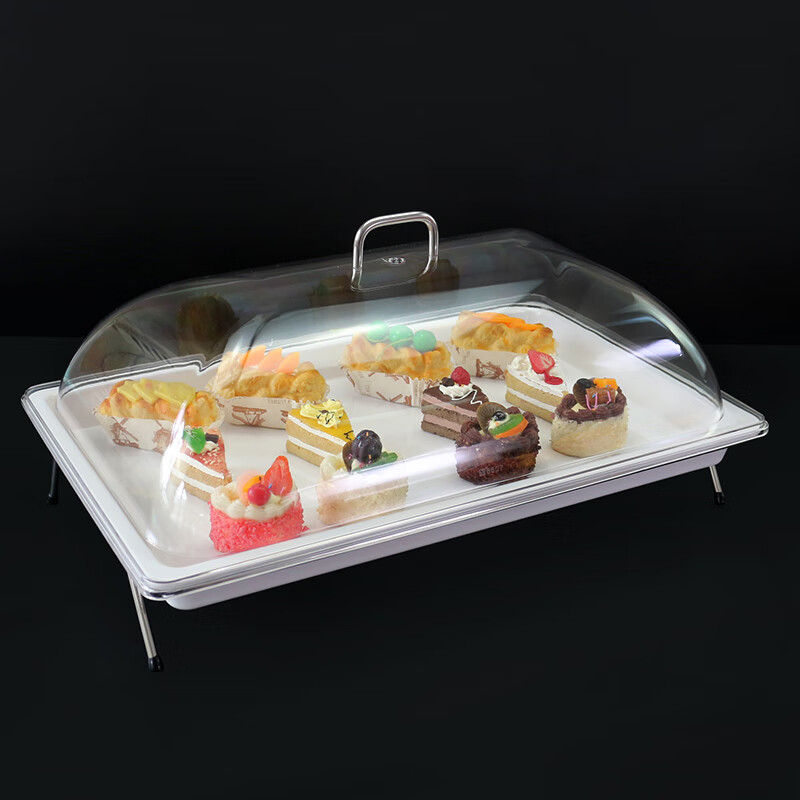 嘉宝日用自助餐甜品展示托盘自助餐点心架多格密胺面包蛋糕防尘保鲜盖果盘 大号白盘深4+手提盖+单层架
