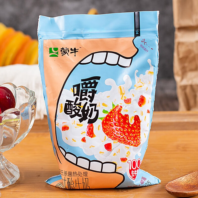 蒙牛嚼酸奶150g袋装草莓黄桃风味酸牛奶营养健康早餐奶 草莓燕麦150g*