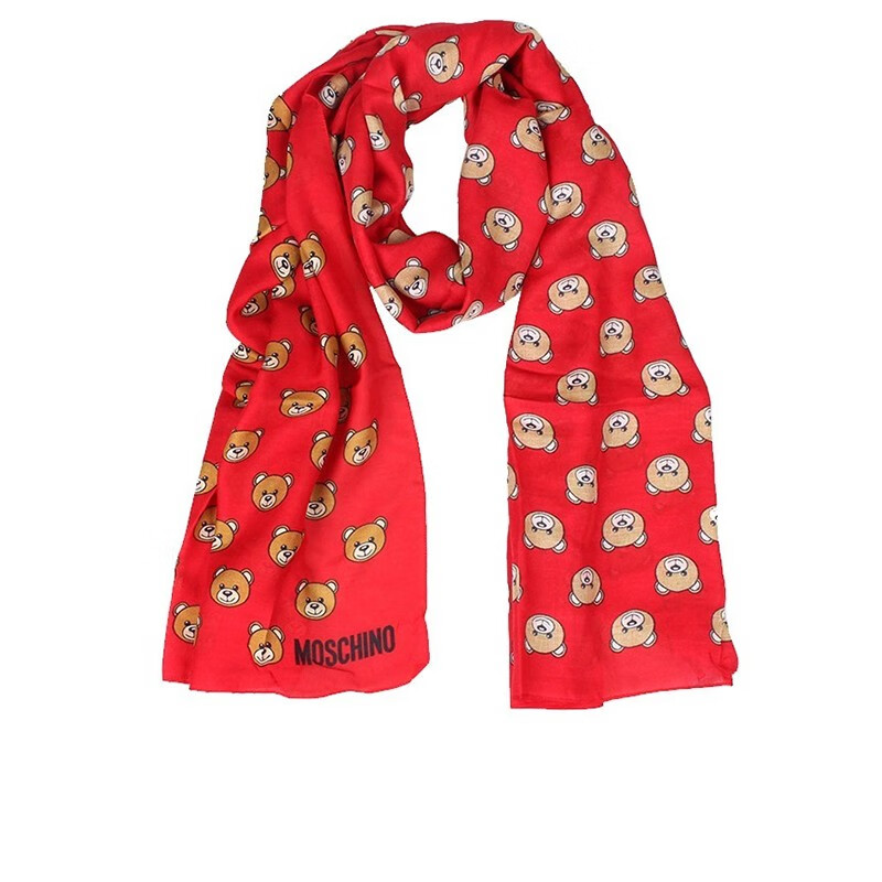 莫斯奇诺(moschino)围巾 男女通用小熊花纹饰莫代尔羊绒混纺围巾