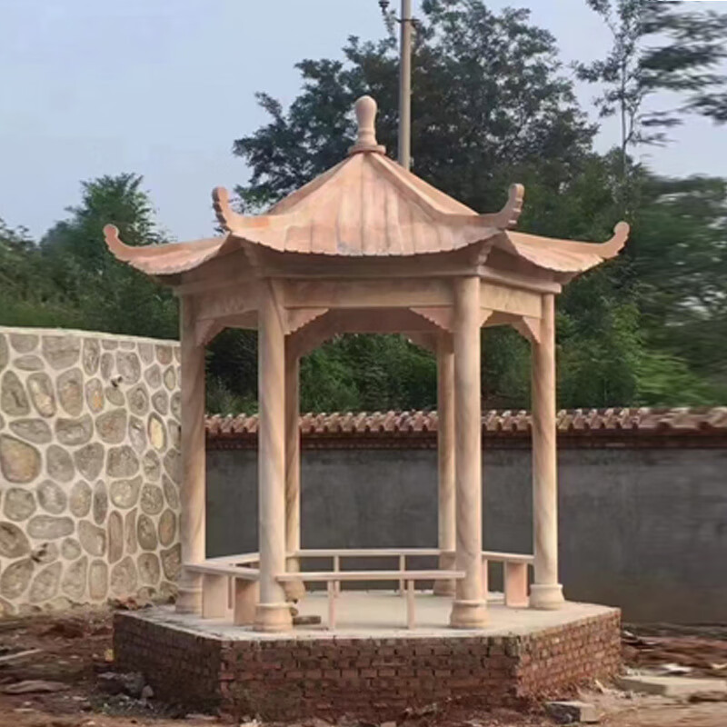 瀛乐 石凉亭晚霞红石亭子大理石六角亭子庭院小区公园园林景观雕塑厂