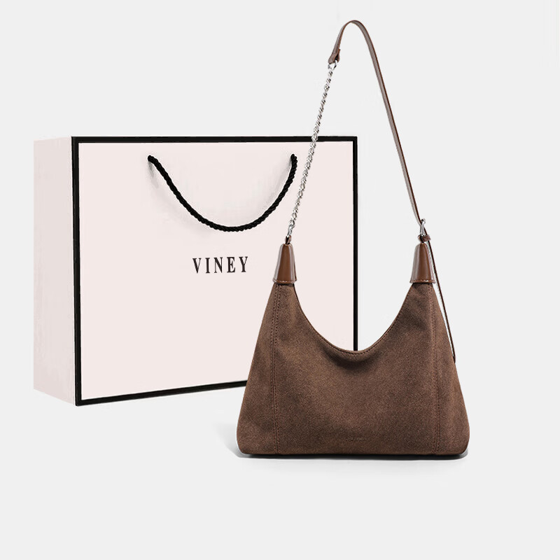 viney新款轻奢托特包包女包高级感斜挎包生日38妇女女神节礼物送老婆 【棕色】三八节送女友实用麂皮绒单肩大包 时尚品牌百搭通勤大容量腋下包
