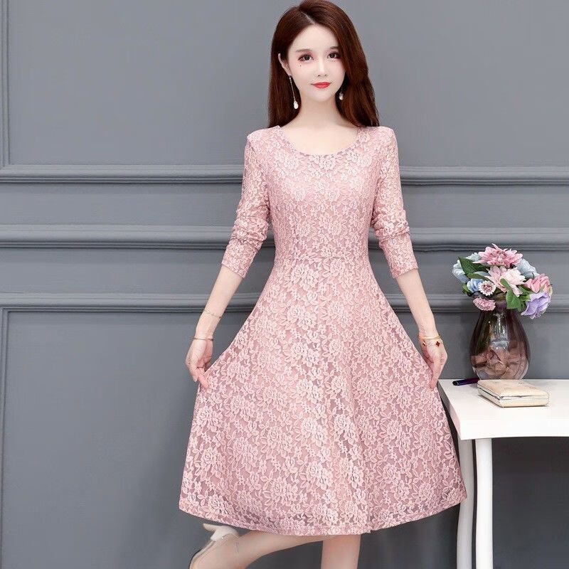 栩心30到40岁至45女士蕾丝连衣裙秋天穿的雷丝裙气质高雅礼服大摆显瘦