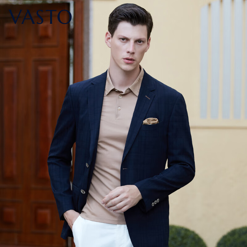 vasto华斯度商务休闲男士西装职场日常正装轻薄透气中青年西服 深蓝色