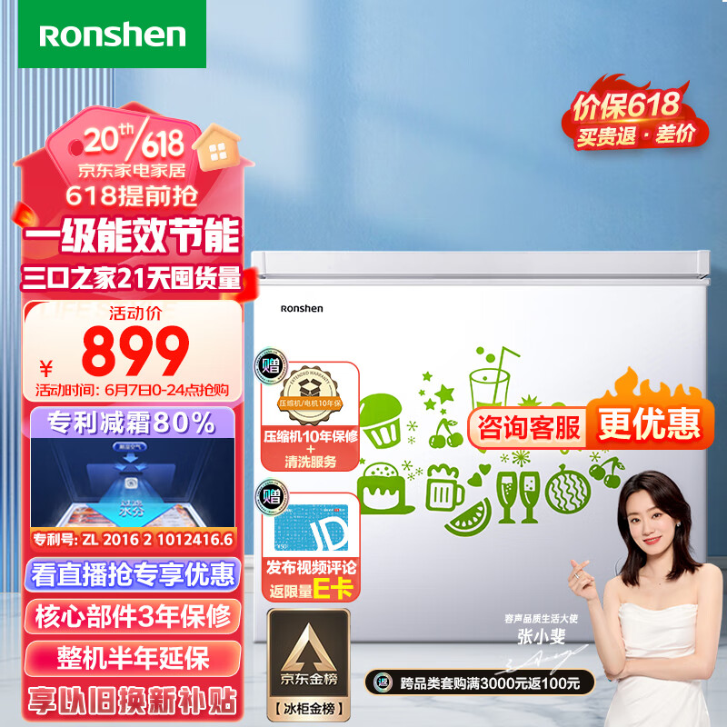 容声（Ronshen） 205升低霜小型冰柜家用冷藏冷冻转换单温冷柜 一级能效 母婴母乳卧式冰箱BD/BC-205MB