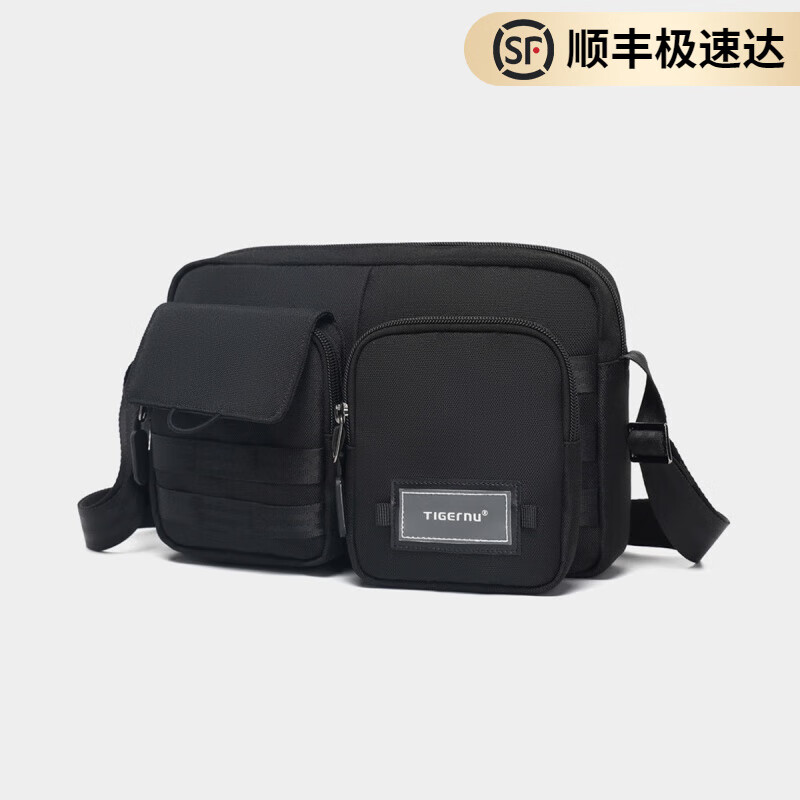 泰格奴男士斜挎包户外日系时尚小挎包ins工装潮流单肩包 黑色