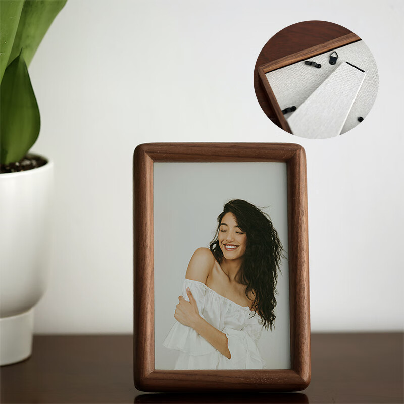 做成打印六寸木质八高级感定制 黑胡桃榫卯 棉麻背板 10寸 照片尺寸