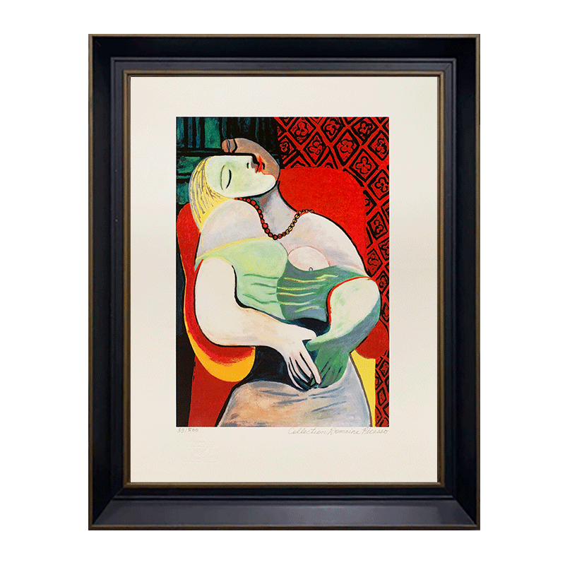 三为【限500版】毕加索《梦》基金会授权版画收藏装饰画复古北欧挂画