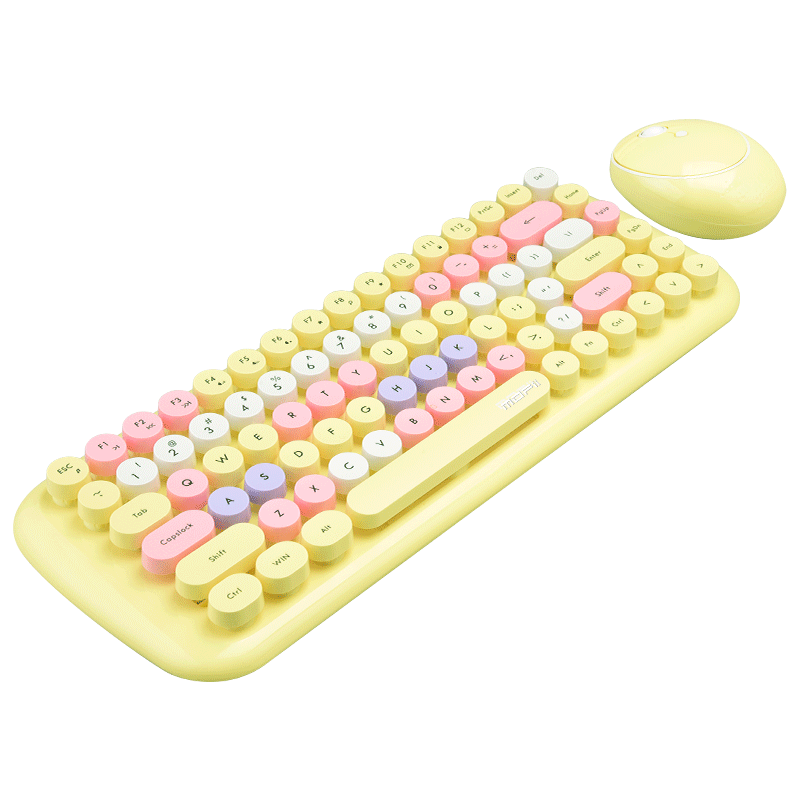 摩天手(Mofii)candy 无线键盘鼠标套装 圆形可爱粉色 家用办公无线打字 少女心笔记本外接键盘 柠檬黄混彩 89元