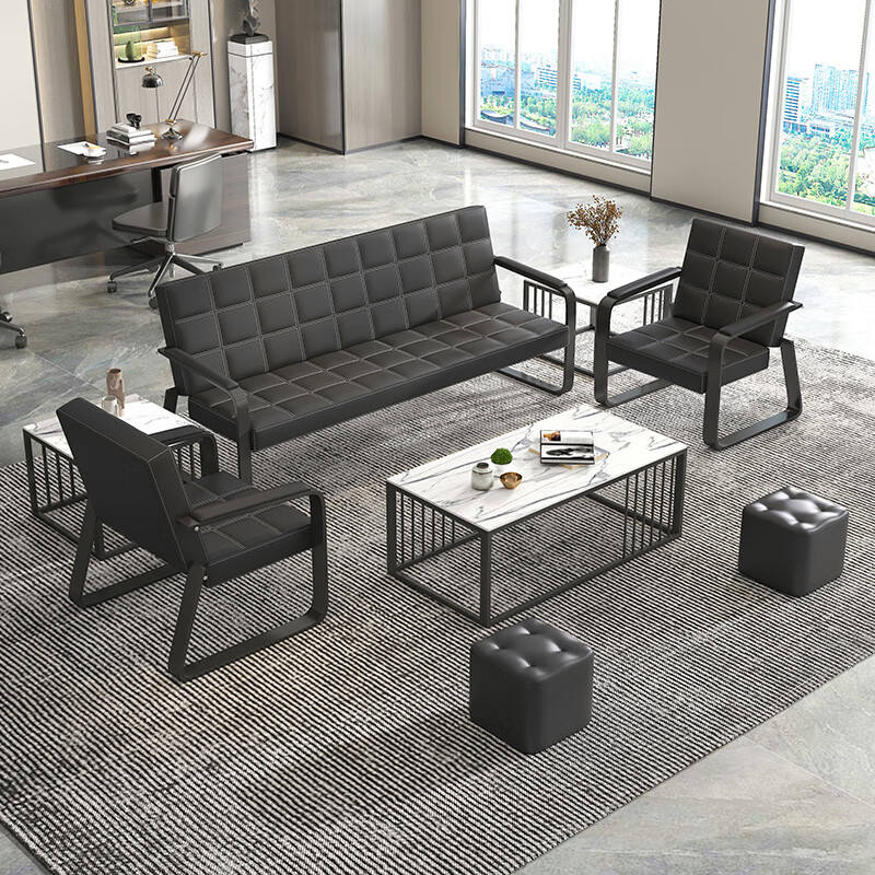 iniu休闲沙发家具茶几小户型组合办公室沙发简约铁艺商务接待沙发办公