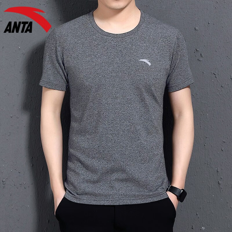 安踏t恤男短袖夏季薄款圆领宽松男装速干透气跑步上衣冰丝手感运动服