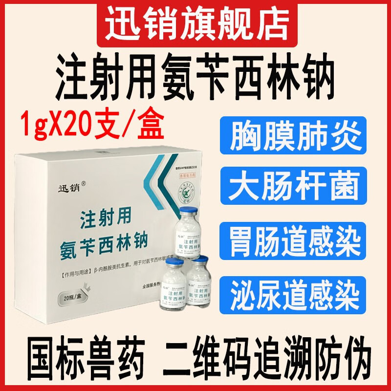 迅销注射用氨苄西林钠兽用猪牛羊马消炎抗菌大肠杆菌胸膜肺炎尿路感染