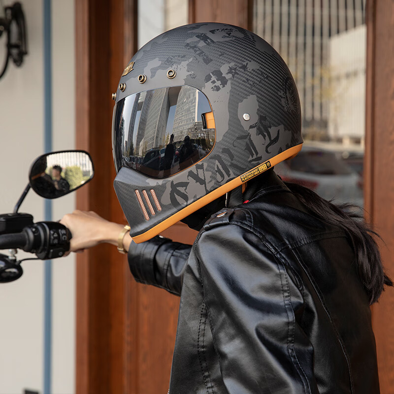 CYRIL赛罗碳纤维头盔盔四季男女士摩托车复古冬季机车装备街超轻量化全盔 沙漠之星 L