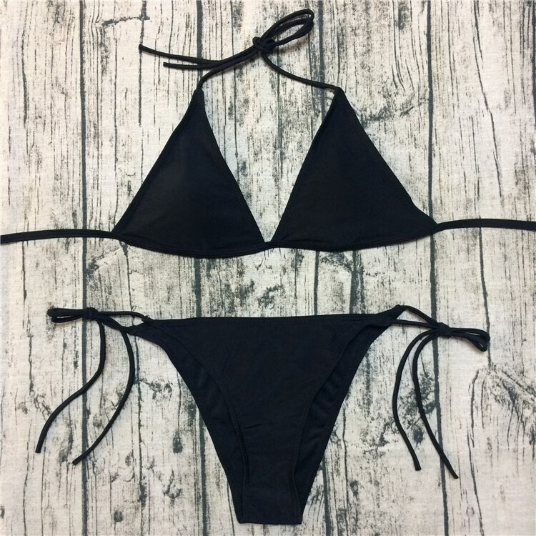 贝普蒂欧美新款游泳衣女性感三角比基尼小胸绑带三点式酒红黑咖色