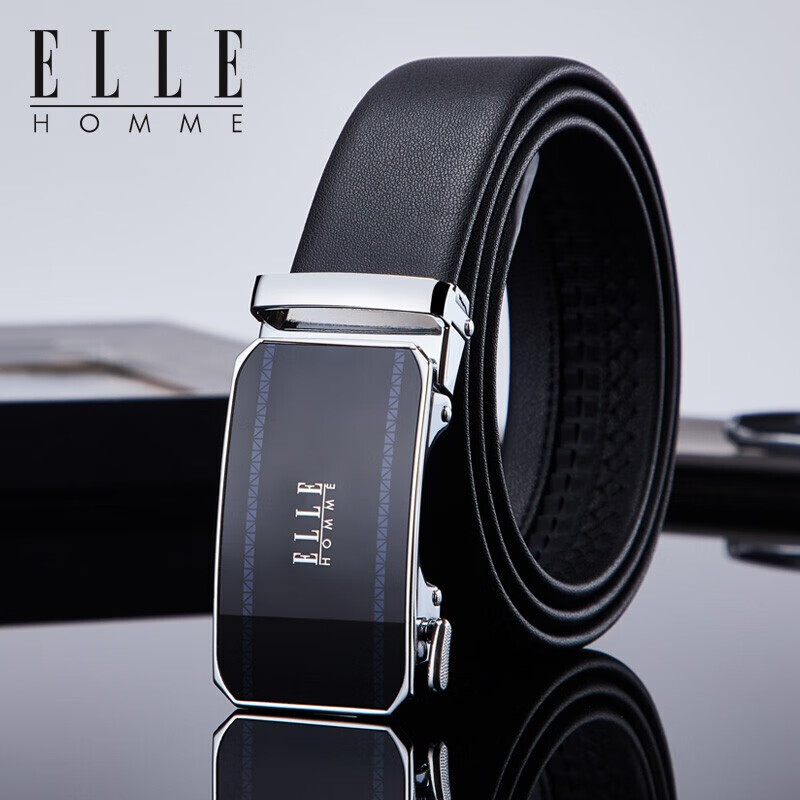 ELLE HOMME法国品牌男士皮带男真皮自动扣牛皮腰带生日情人节礼物送男友 专柜礼盒/902080A银扣 110cm -130cm随机发(可指定/可修剪)
