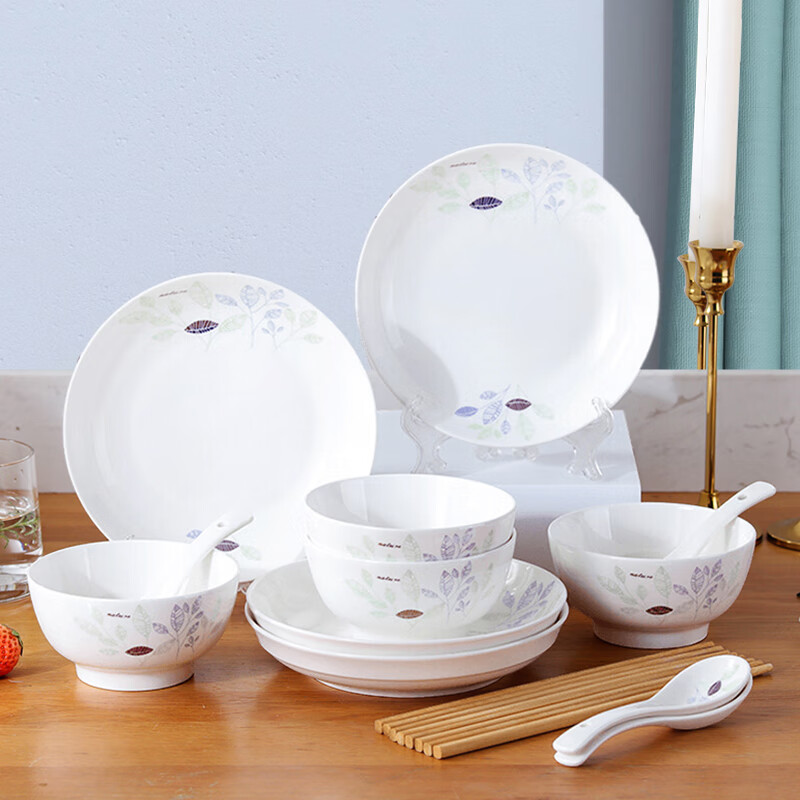 洁雅杰礼盒装餐具套装欧式家用陶瓷碗碟套装面碗盘子套装16头一叶清风