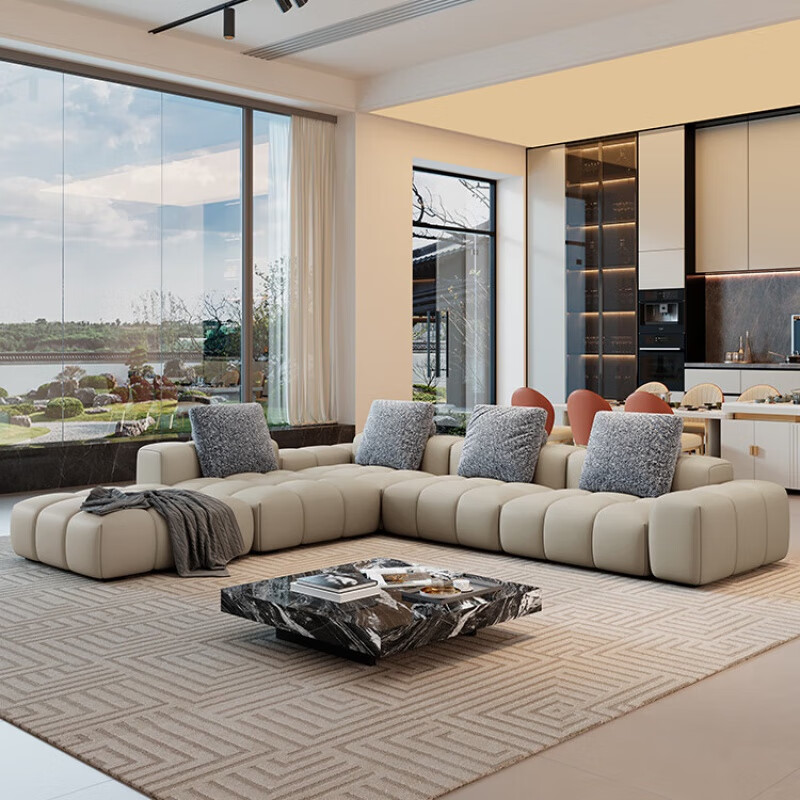 天琼沙发客厅2024新款意式轻奢像素拉扣沙发组合真皮现代简约可定制高