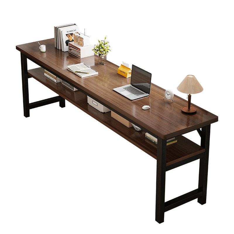 瑞象书桌学生学习双人家用桌子长方形简易出租屋电脑桌窄靠墙长条桌 黑橡木+黑架双层160CM