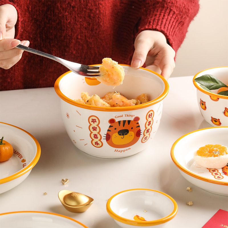蓝莲花陶瓷碗日式餐具面碗防烫汤碗耐高温饭碗泡面碗6寸上班族碗单个 7.8寸盘