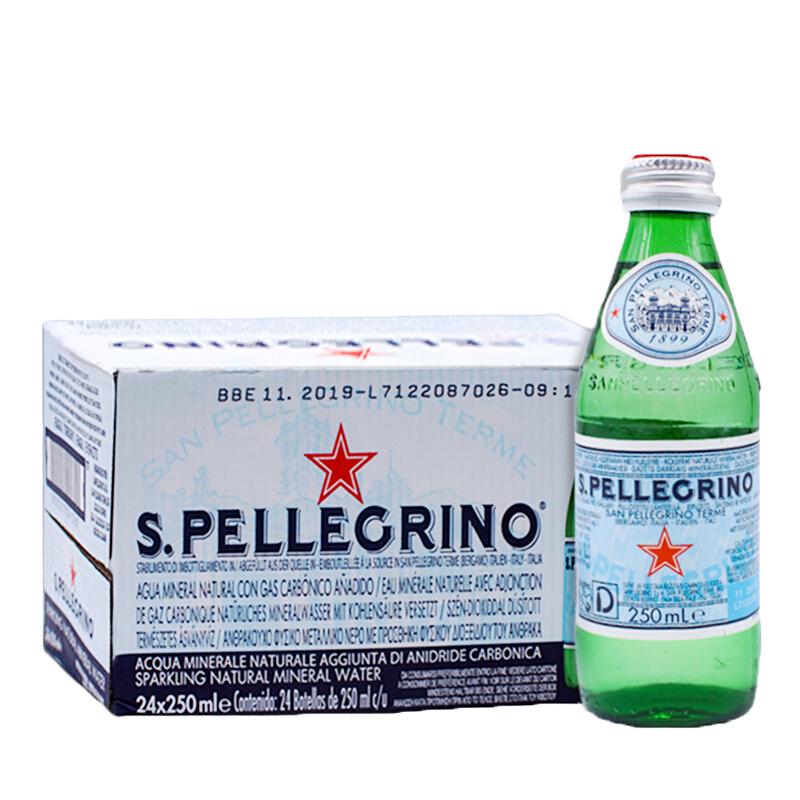 圣培露（S.Pellegrino）意大利進(jìn)口含氣礦泉水氣泡水純凈飲用水氣泡水 圣培露250ml/瓶*24玻璃瓶臨期
