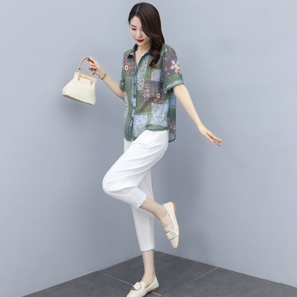 茜立里热天的中年女士衣服30岁女士短袖棉麻套装女夏装2023洋气减龄