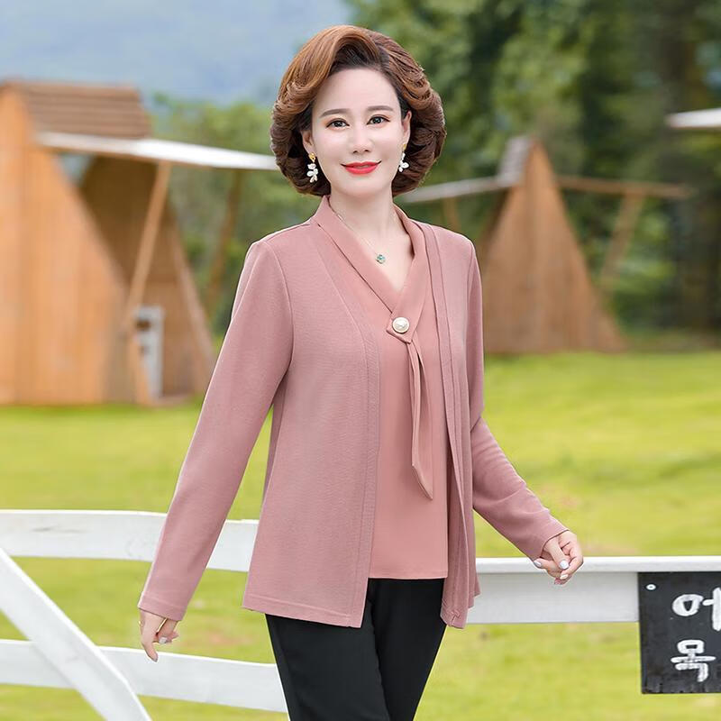 拼续50岁女人穿的春秋款衣服中年妈妈春装套装新款洋气长袖上衣中老年