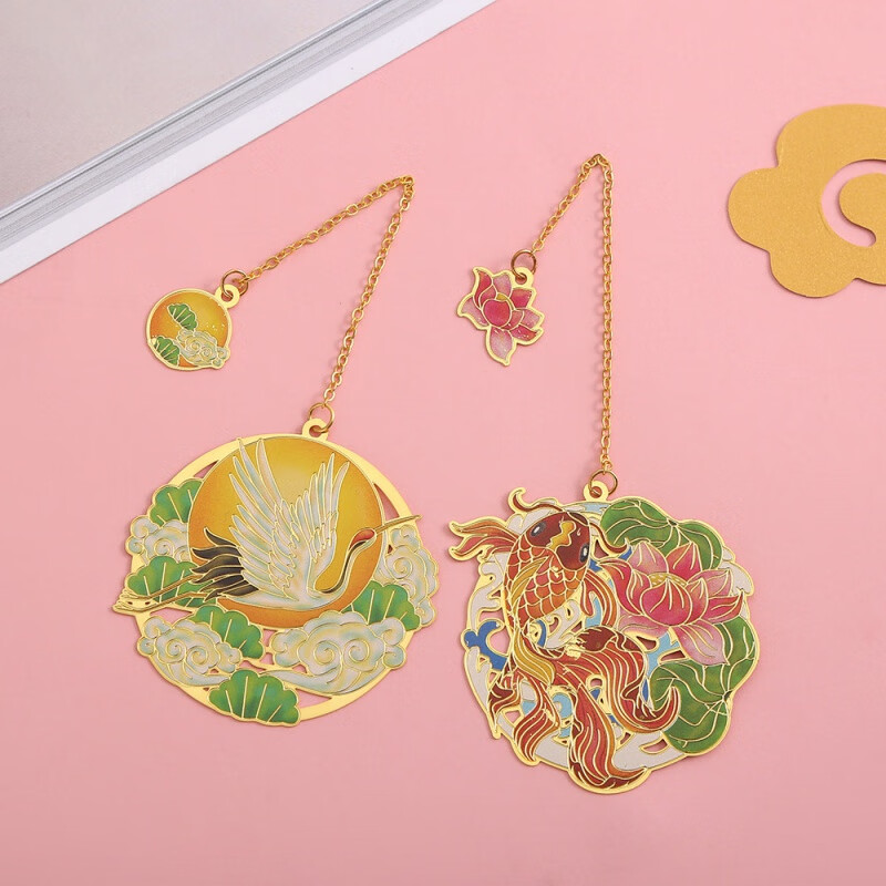 创意龙凤锦鲤书签中国风金属书签出国礼物送朋友同学生日礼物六一儿童节礼物中国祥瑞文创书签礼物 中国龙+凤+仙鹤+锦鲤